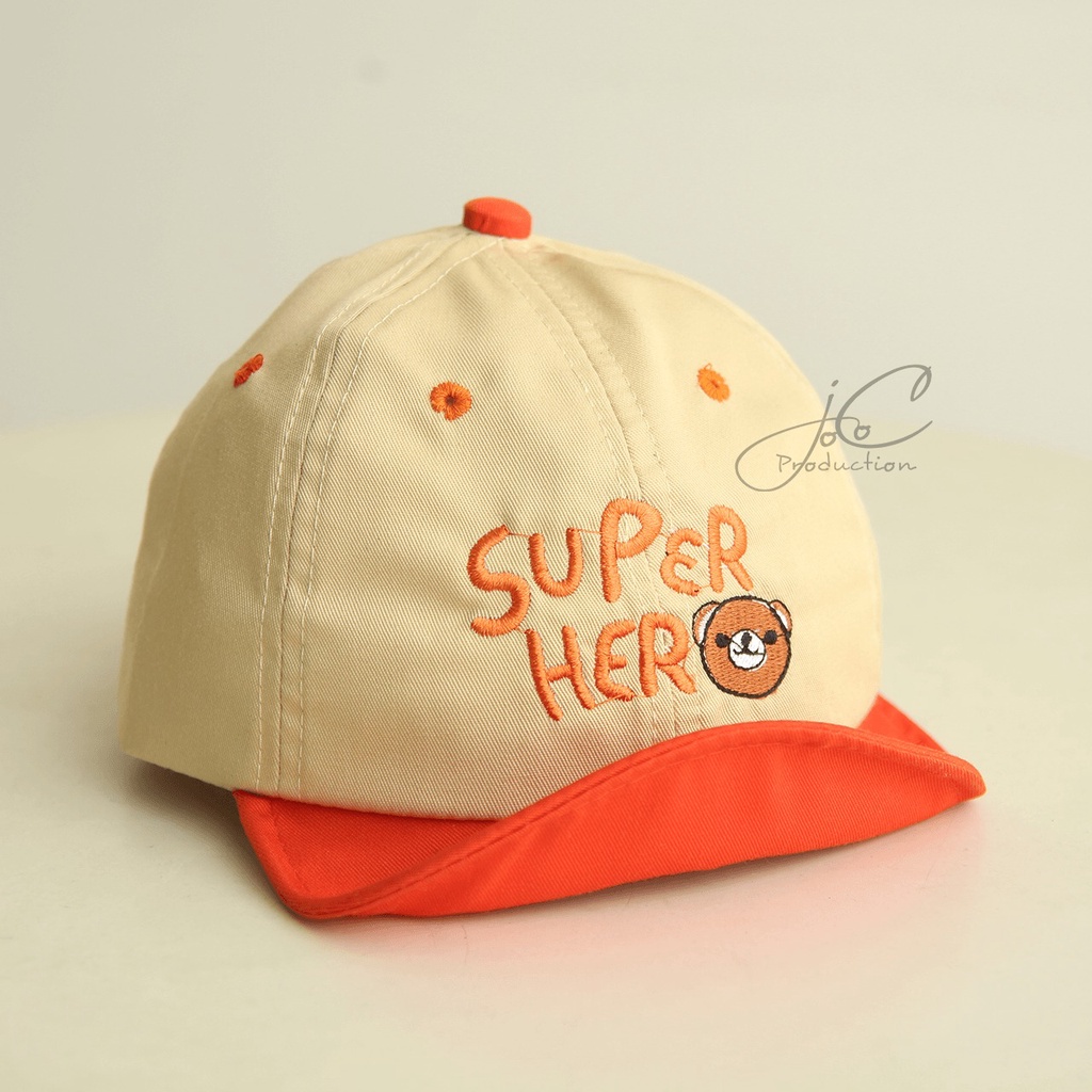 Jocoproduction - Topi Fashion Anak - Bayi Laki-laki & Perempuan Motif Super Hero Bear Pet Cute Unisex Bordir-Orange Tua