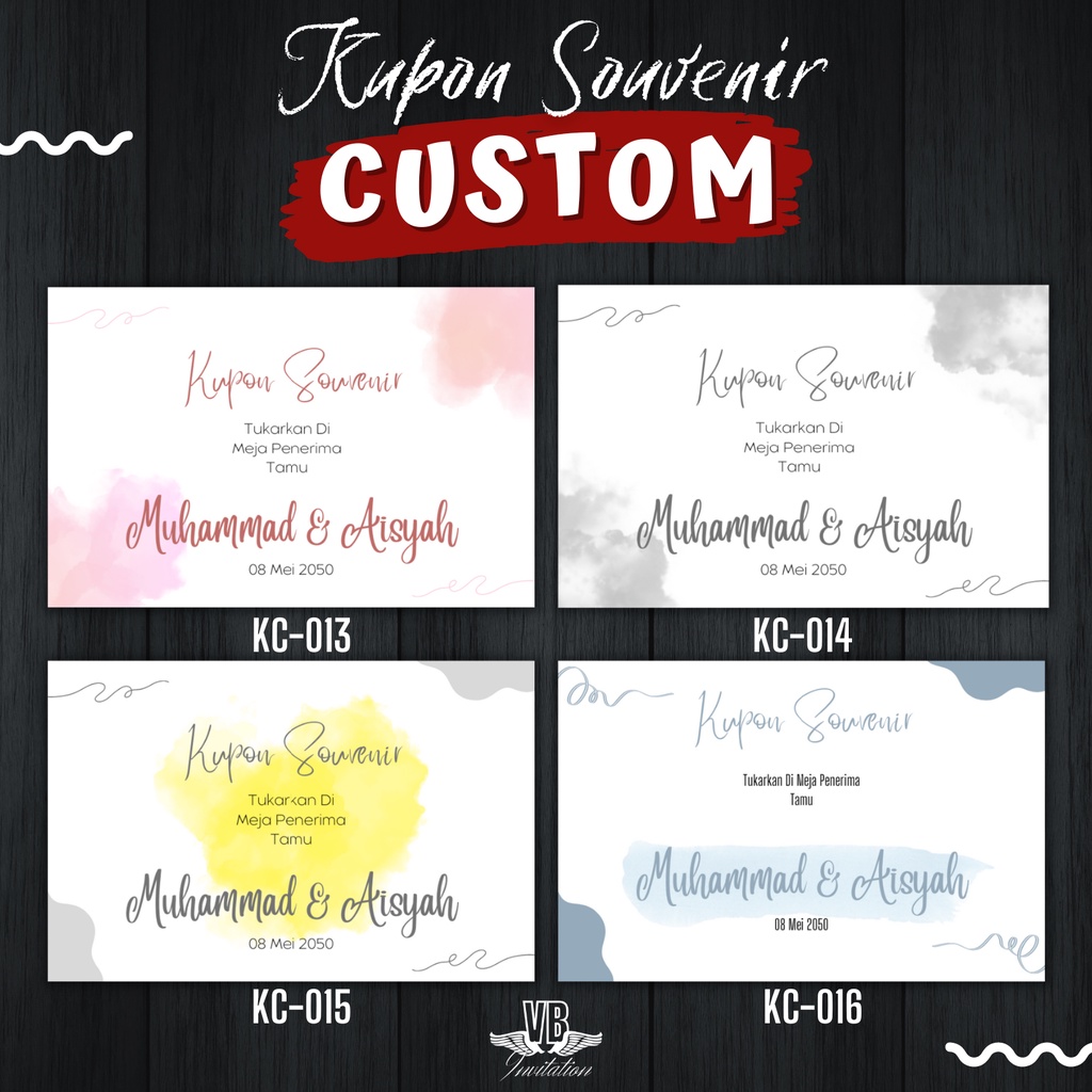 VIEBEESHOP Kartu Pengambilan Souvenir Pernikahan CUSTOM sesuai keinginan, Kartu Penukaran Sovenir, Kartu Sopenir Pernikahan