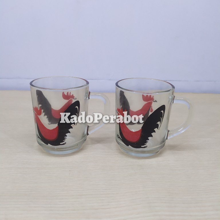 gelas kaca motif ayam - cangkir ayam jago - mug gelas kaca