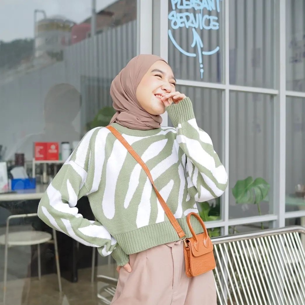 Arabele Crop Blouse - Sweater Blouse Motif Zebra