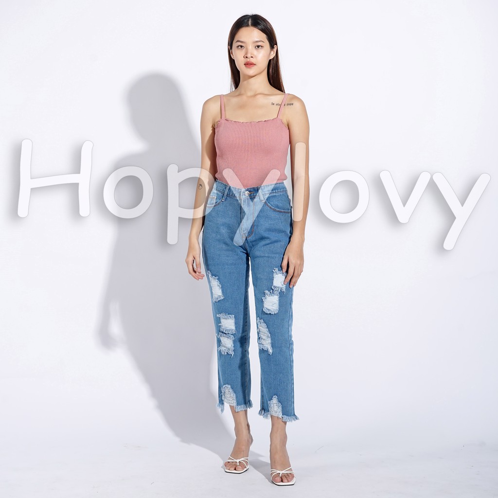 HOPYLOVY - Jeans Boyfriend Wanita Ripped Non Stretch Zalima