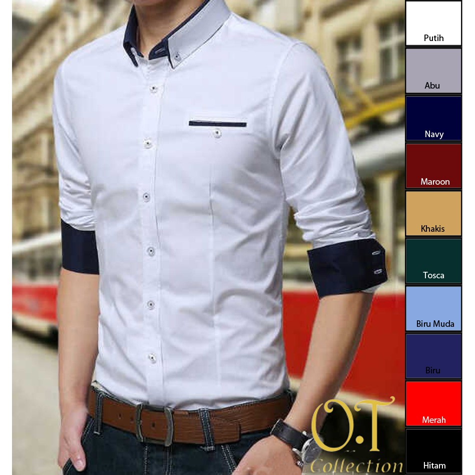 [kemeja MR variasi warna] kemeja pria formal sopan kantoran trendy katun stretch ukuran S M L XL