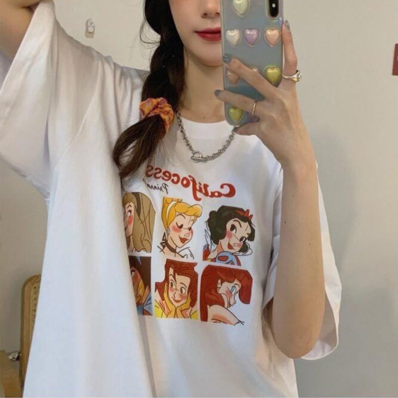 EUNII T-shirt Lengan Pendek Anime Kartun Korean Style/Kaos Atasan Wanita/Baju Kaus Oversize Wanita