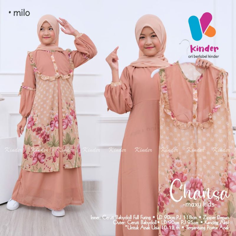 Charsa Gamis Rompi Anak Perempuan Usia 10-13 Tahun Baju Muslim Bahan Ceruty Babydoll Maxy Dress Rema