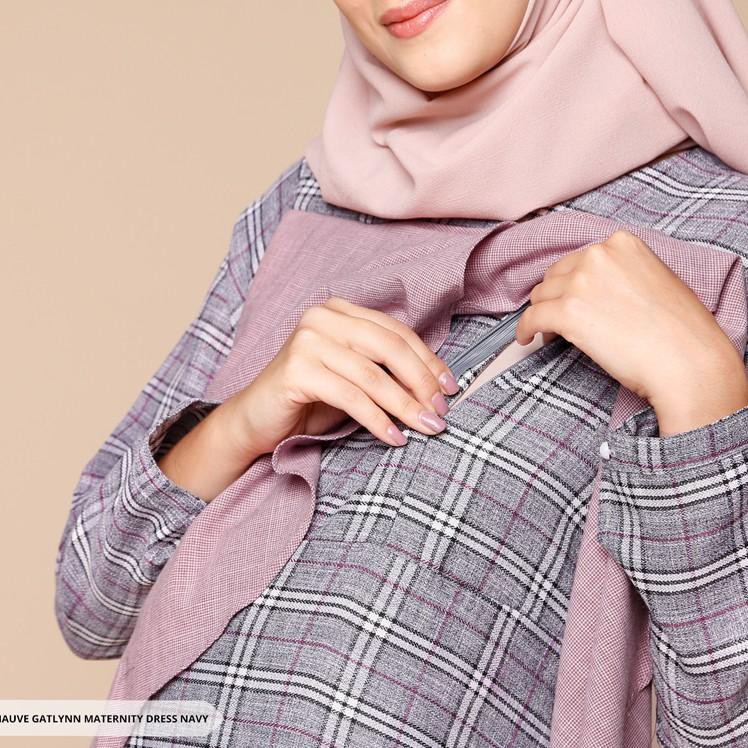 Hot Sales Sorabel - Baju Hamil Dress Mauve Gatlynn Tartan Layer Maternity Muslim Dress ,.,