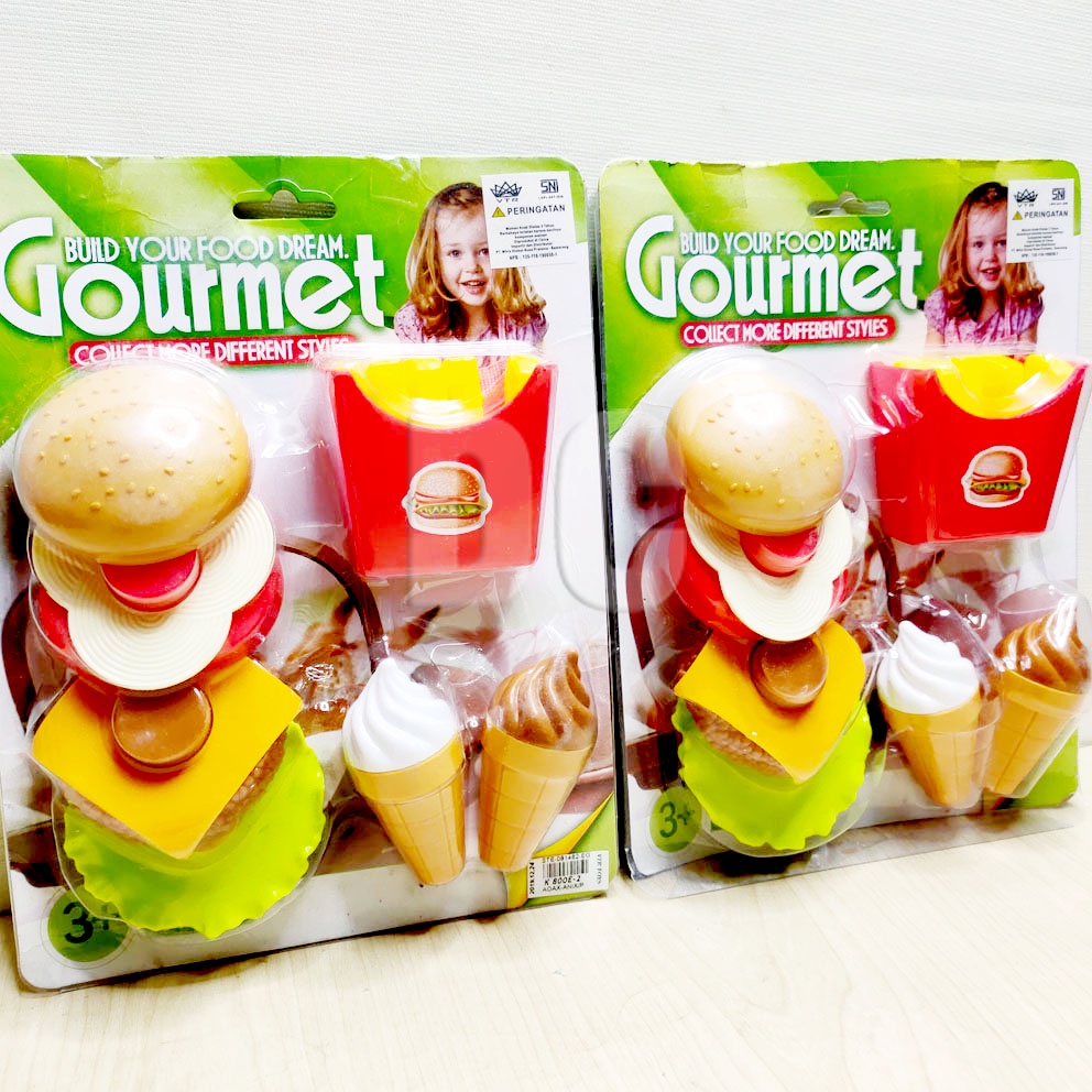 Gourmet Burger 800E-2 Mainan Masak-masakan Ice Cream Kentang Susun Stacking Hamburger