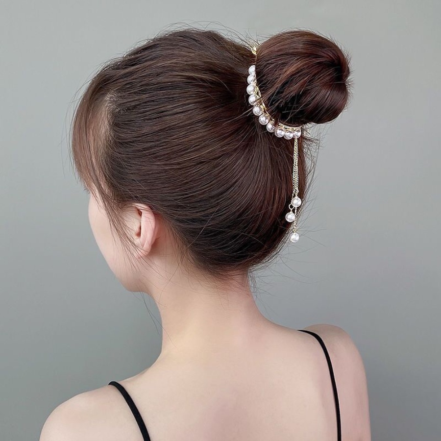 Jepit Rambut Ponytail Bahan Alloy Aksen Mutiara Berlian Imitasi Gaya Korea Untuk Wanita