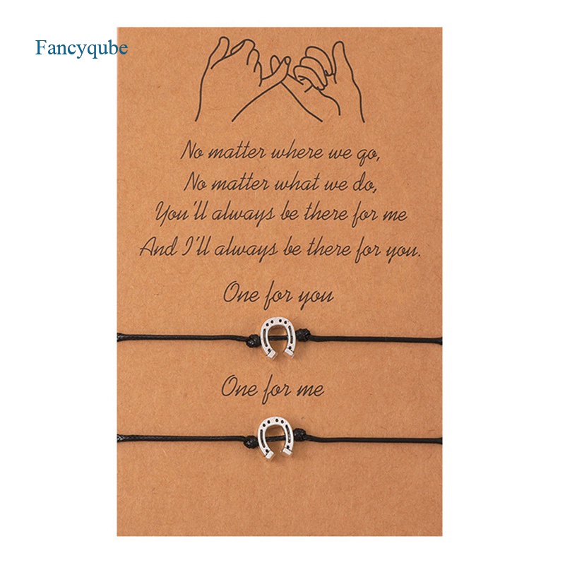 Fancyqube 2pcs / Set Gelang Tali Merah Desain Sepatu Kuda Keberuntungan Dapat Disesuaikan Untuk Pria Dan Wanita