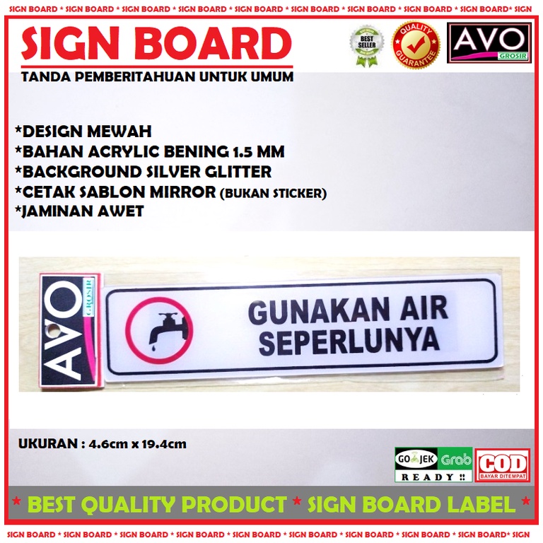 

sign label GUNAKAN AIR SEPERLUNYA acrylic sign board tanda ruang