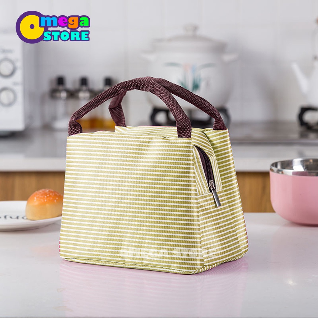 Tas Bekal Makanan Lunch Bag Box Makanan Alumunium Kotak Makanan Anak Motif Garis - 221