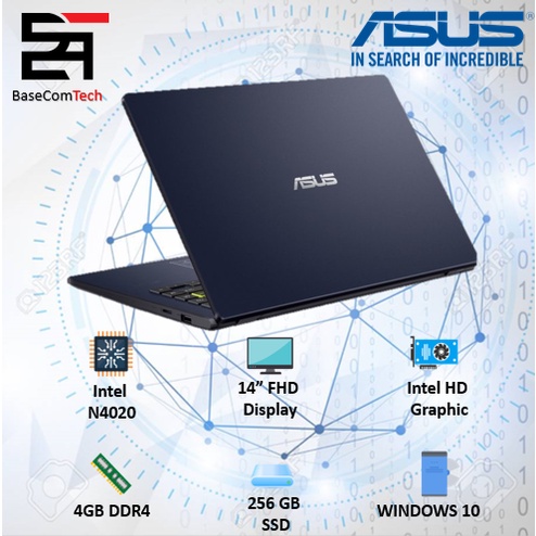 Laptop Asus Vivobook E410MA INTEL N4020 RAM 4GB 128/192GB 14HD WINDOWS 10-BLACK 256SSD FHD