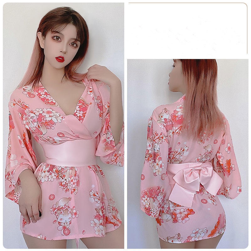 Kimono Wanita Jepang Sakura Satin Baju Tidur Sexy cosplay Lingerie A398-1