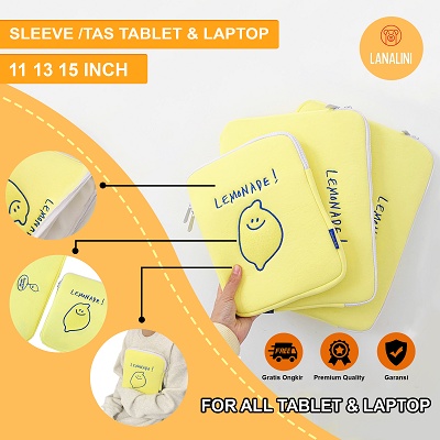 Sleeve Pouch Sarung Tas Bag Case Ipad Tab Tablet Macbook Air Pro Laptop Asus Acer Lenovo HP Huawei 11 12 13 14 15 inch Motif Gambar Lemon Warna Kuning Lucu Cute Murah Korean Model