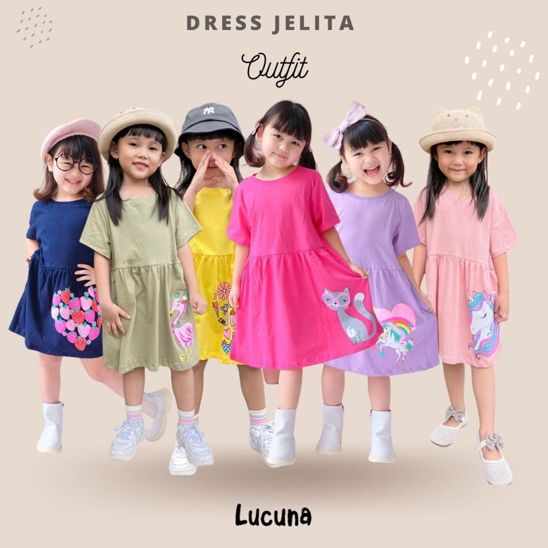 DRESS JELITA Lucuna Dress print anak katun size 1-5th