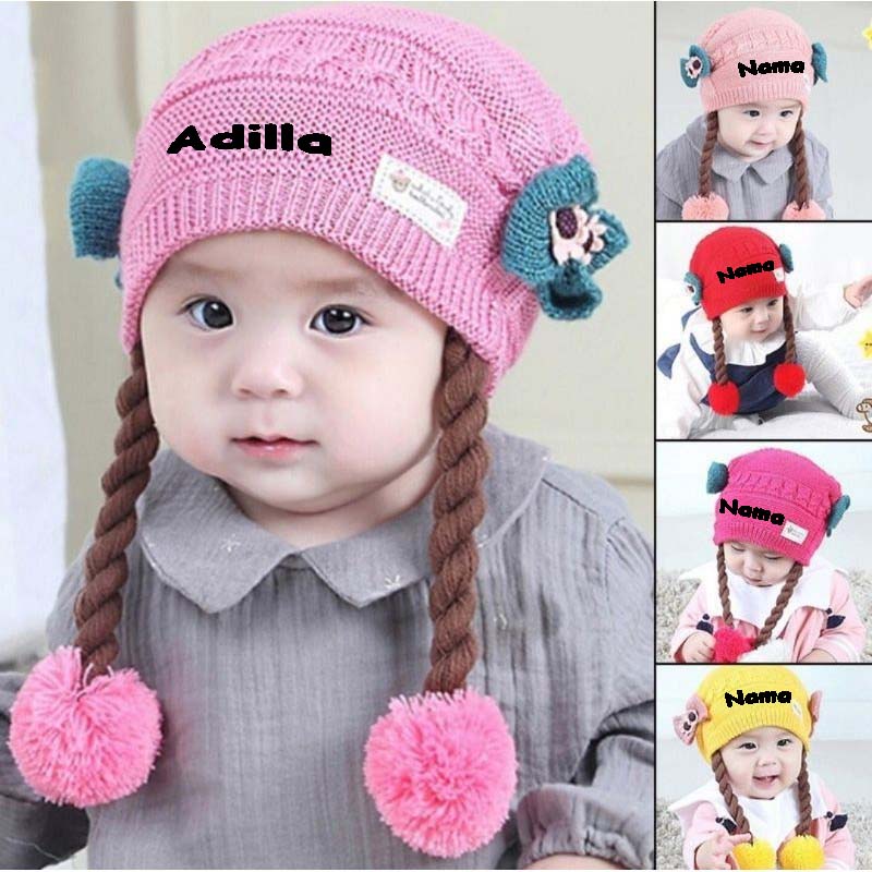 Topi anak perempuan | kupluk kepang bayi GRATIS bordir nama sendiri