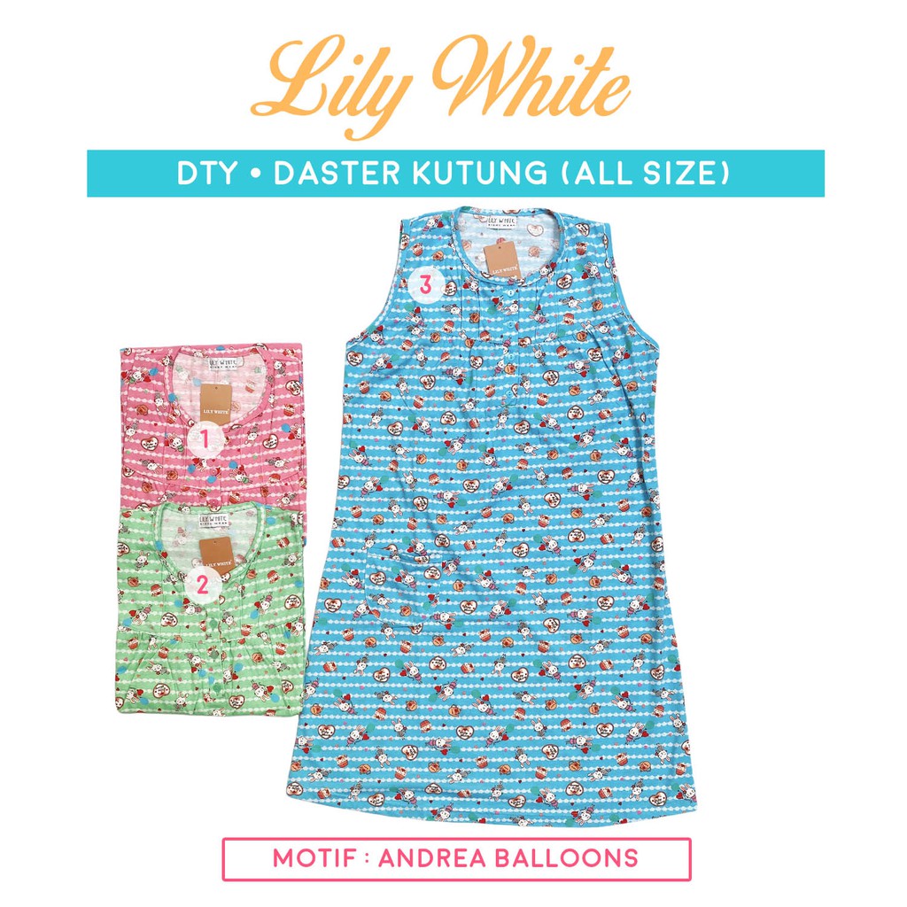 Daster Kutung DTY All Size LILY WHITE kaos Dewasa / Remaja Baju Tidur Baby Doll