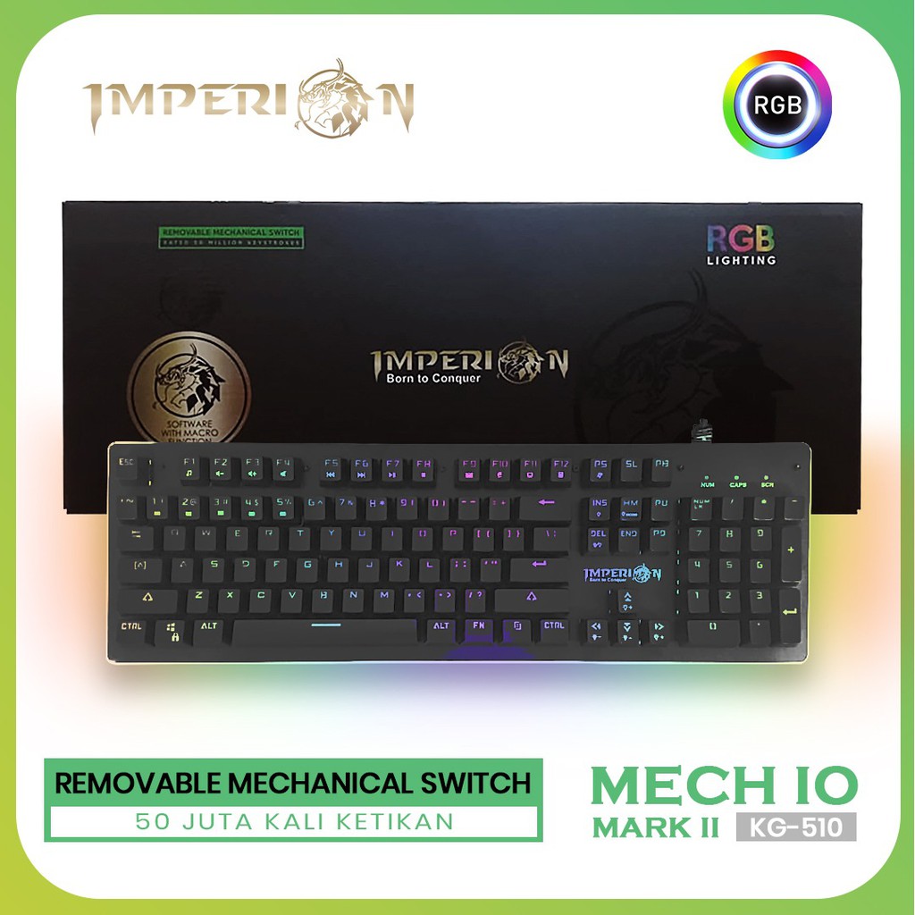 Keyboard gaming mechanical imperion wired usb rgb removable switch macro mech10 mark ii 2 kg-510
