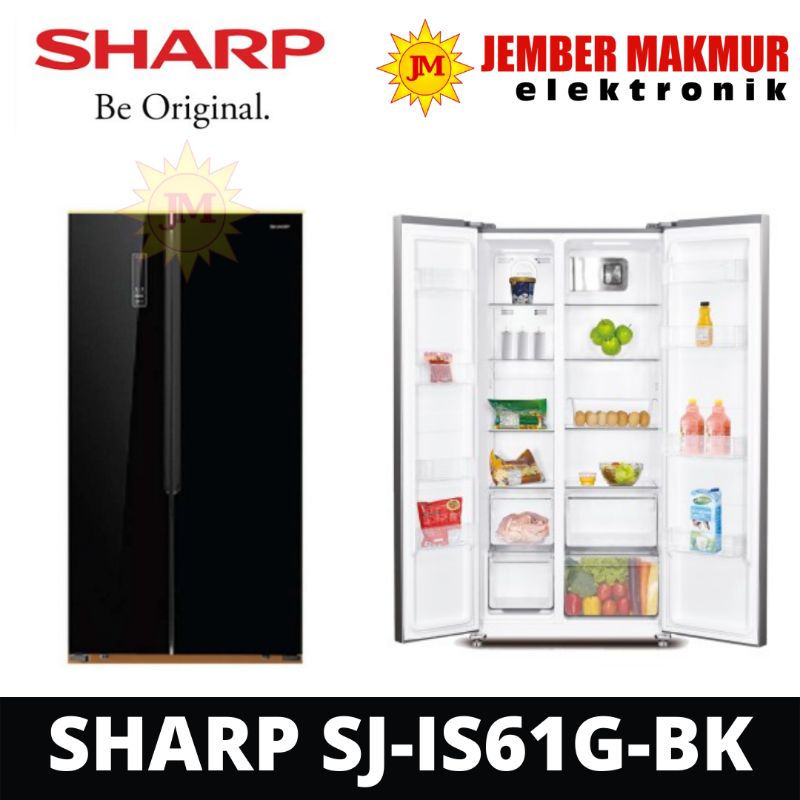 KULKAS SHARP SJ-IS61G-BK LEMARI ES 2 PINTU SIDE BY SIDE SJ IS 61 GABK