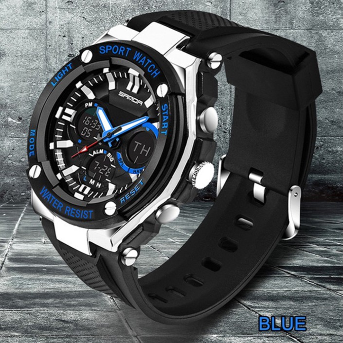 SANDA 733 Jam Tangan Pria Digital Analog Dual Time Tali Rubber WATCHKITE WKOS