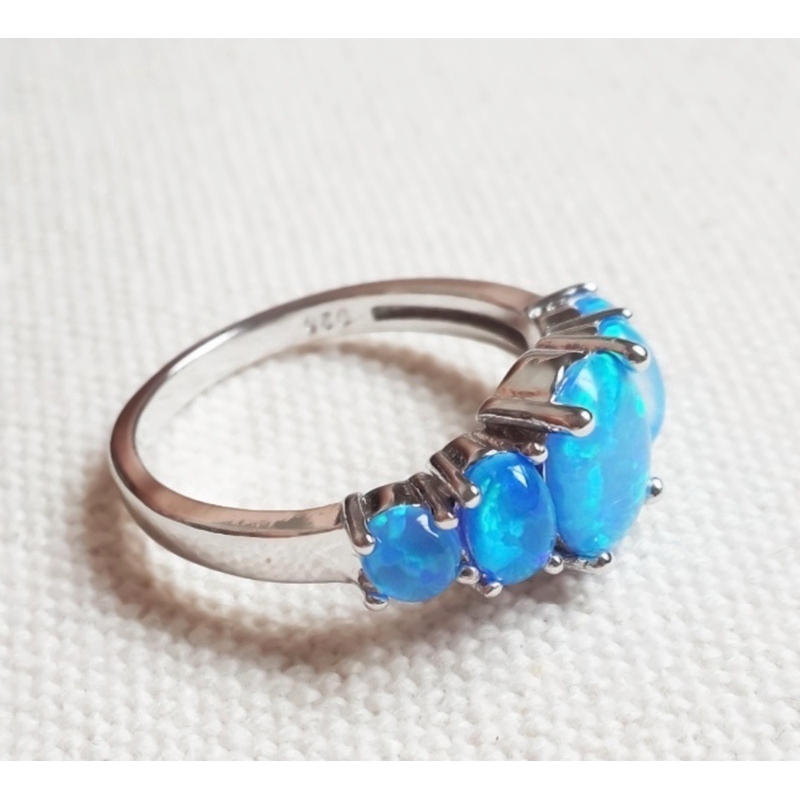 Cincin Sterling Silver   Batu Opal Biru Api untuk Wanita