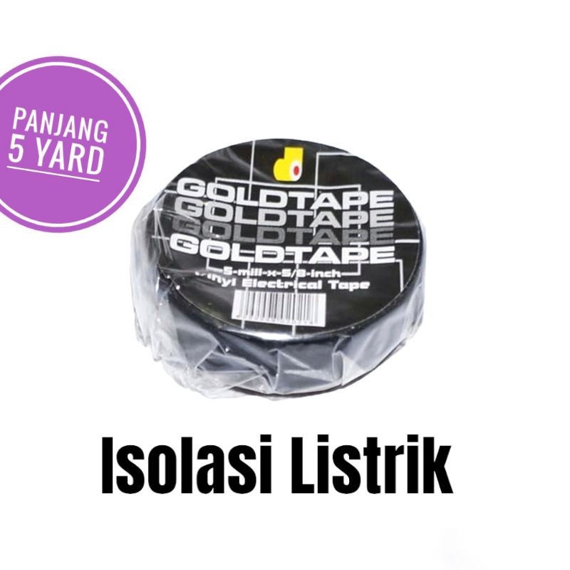 Isolasi Listrik GOLDTAPE Hitam 5mm Panjang 5 Yard - Electrical Tape Solasi Penutup Sambungan Kabel Isolator Anti Nyetrum Lakban Vynil