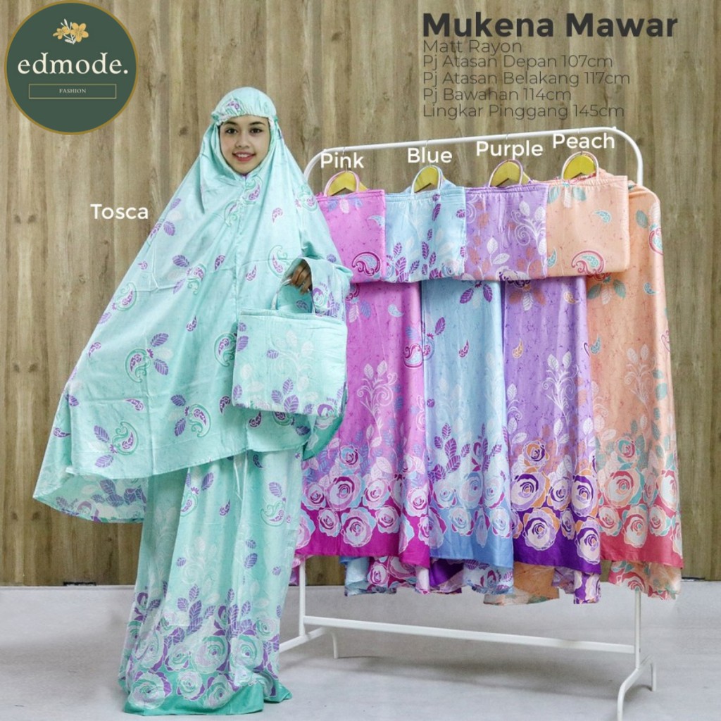 Mukena Dewasa Premium Travel Rayon Bali Motif Bunga (Flower) Mawar 100% Adem Warna Kalem