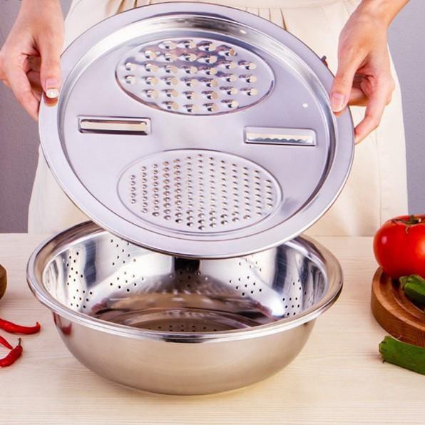 BEST SELLER!!! Multifungsi 3pcs Set Stainless Steel Rice Sieve Baskom Serbaguna Pralatan RumahTangga