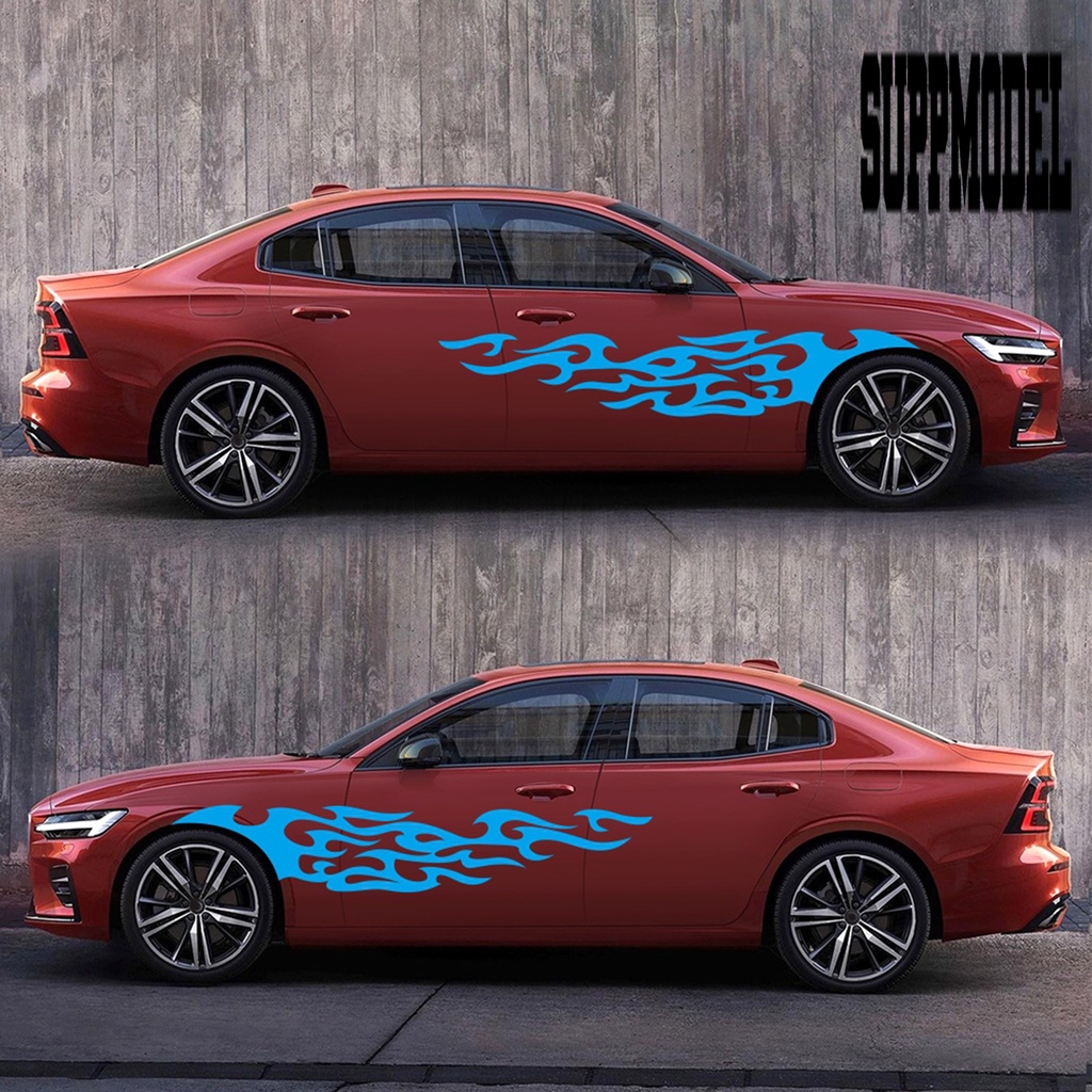 2pcs Stiker Decal Motif Api Untuk Dekorasi Mobil SUV