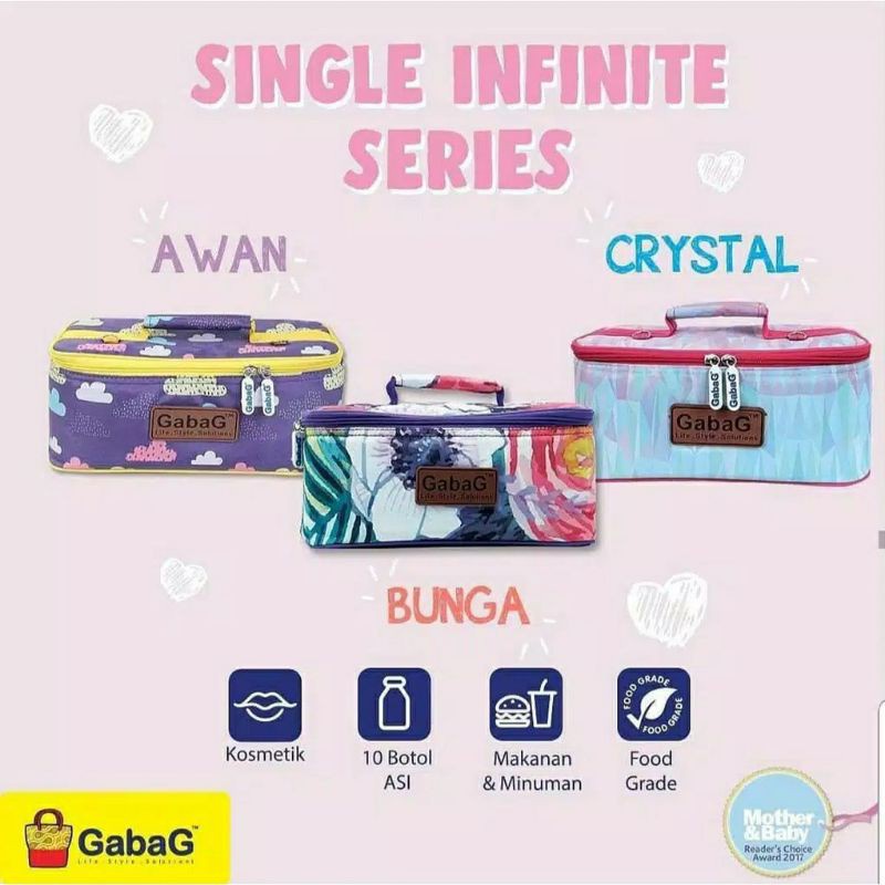 GABAG COOLER BAG INFINITE SERIES AWAN / CRYSTAL /BUNGA Tas Pendingin Botol Susu ASIP