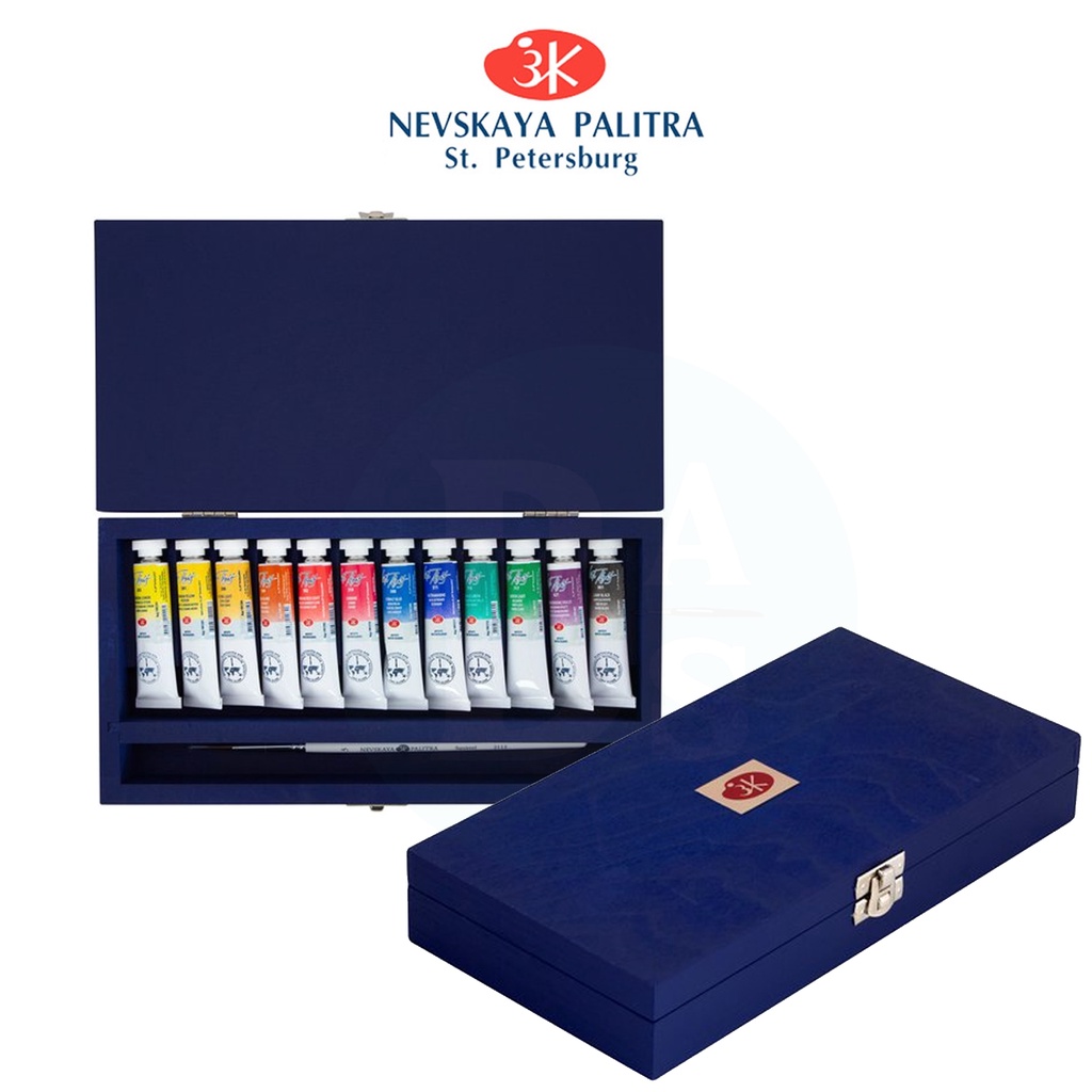 

Nevskaya Palitra Artists’ Watercolours Set 12 x 10ml Tube and 1 in Brush Wooden Box - White Night