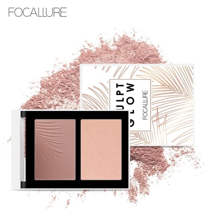 FOCALLURE Powder Countour &amp; Highlight Pallete Duo Series Hasil Akhir Alami Menyempurnakan Pipi yang Berkontur