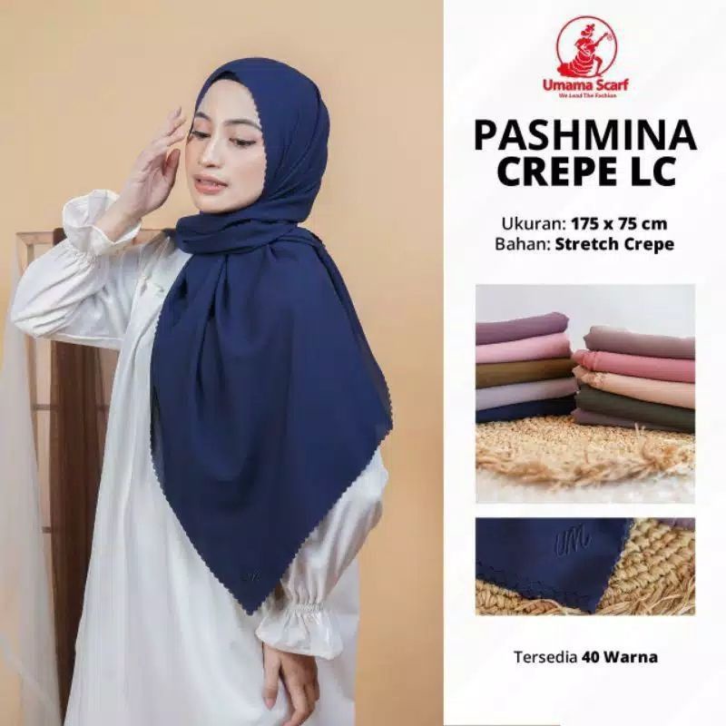 [175X75 CM] Jilbab Pashmina Polos Crepe Diamond Italiano Umama-Lasercut Random