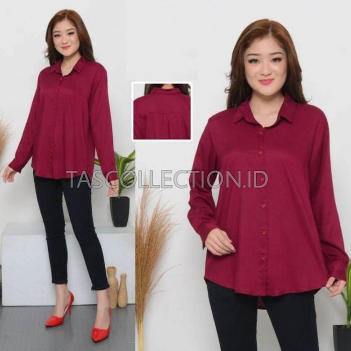 Kemeja wanita Basic lengan panjang bahan Moscrepe