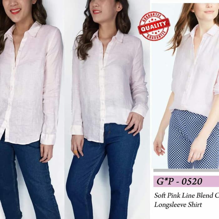kemeja wanita soft pink katin linen gap
