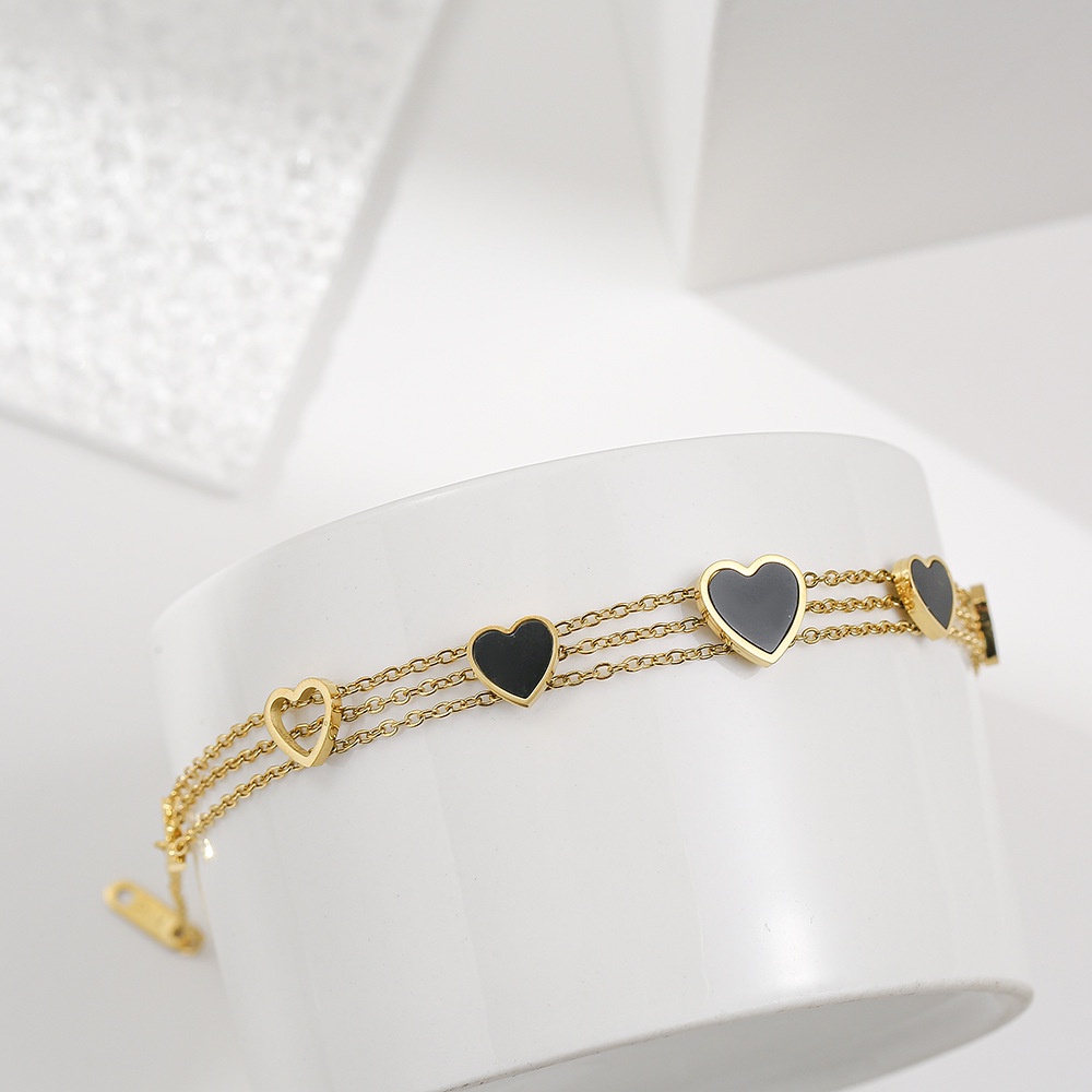 Gelang tangan tiga nori love titanium korea anti karat