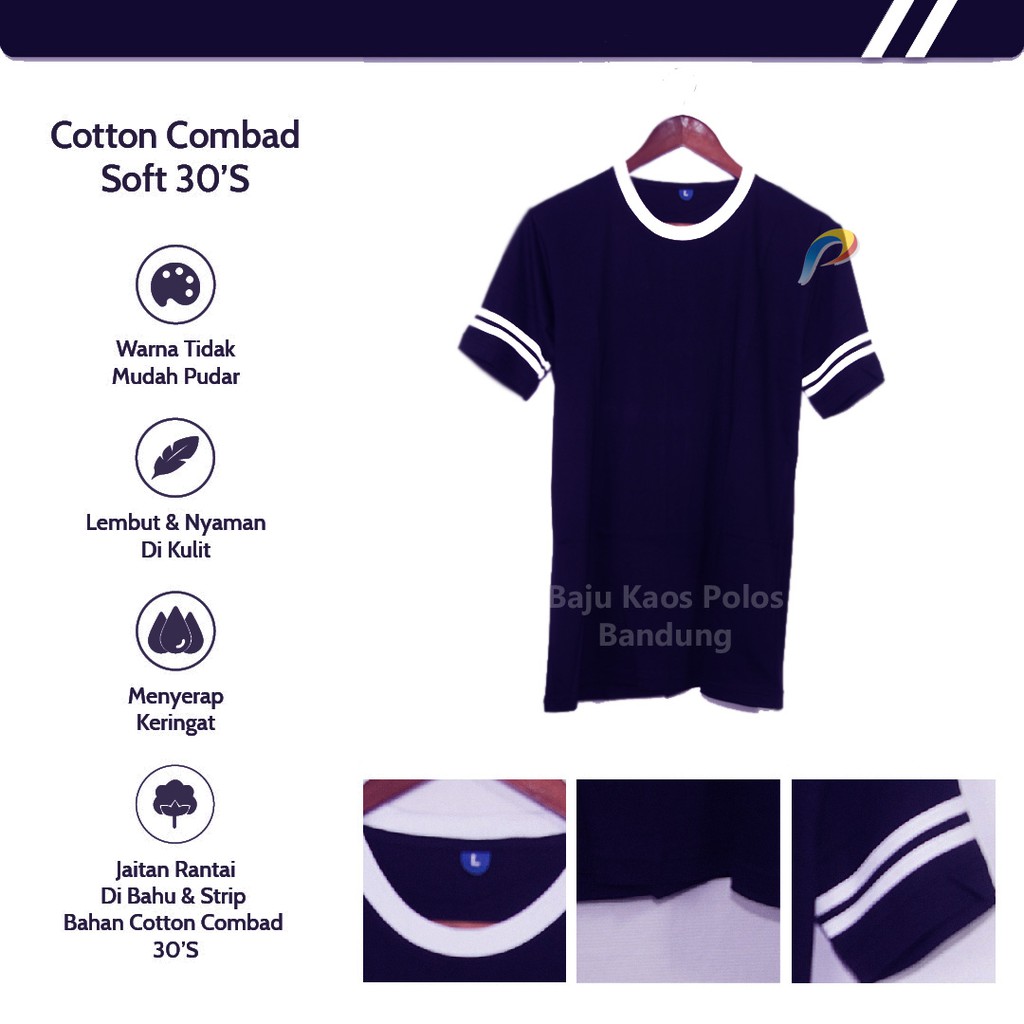  KAOS  POLOS  NAVY DOUBLE STRIPE LENGAN PENDEK COTTON COMBED 