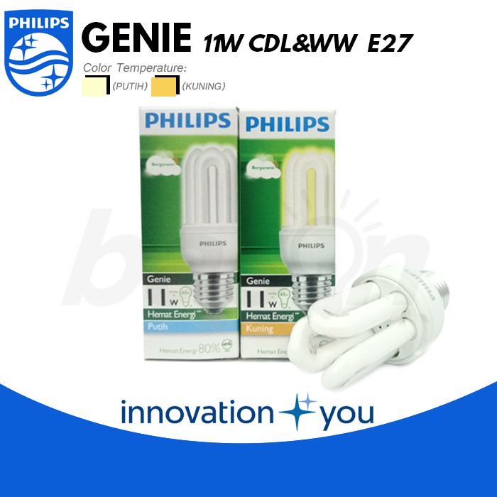 PHILIPS Essential Genie 11W E27 - Lampu Hemat Energi - Cahaya Kuning atau Putih