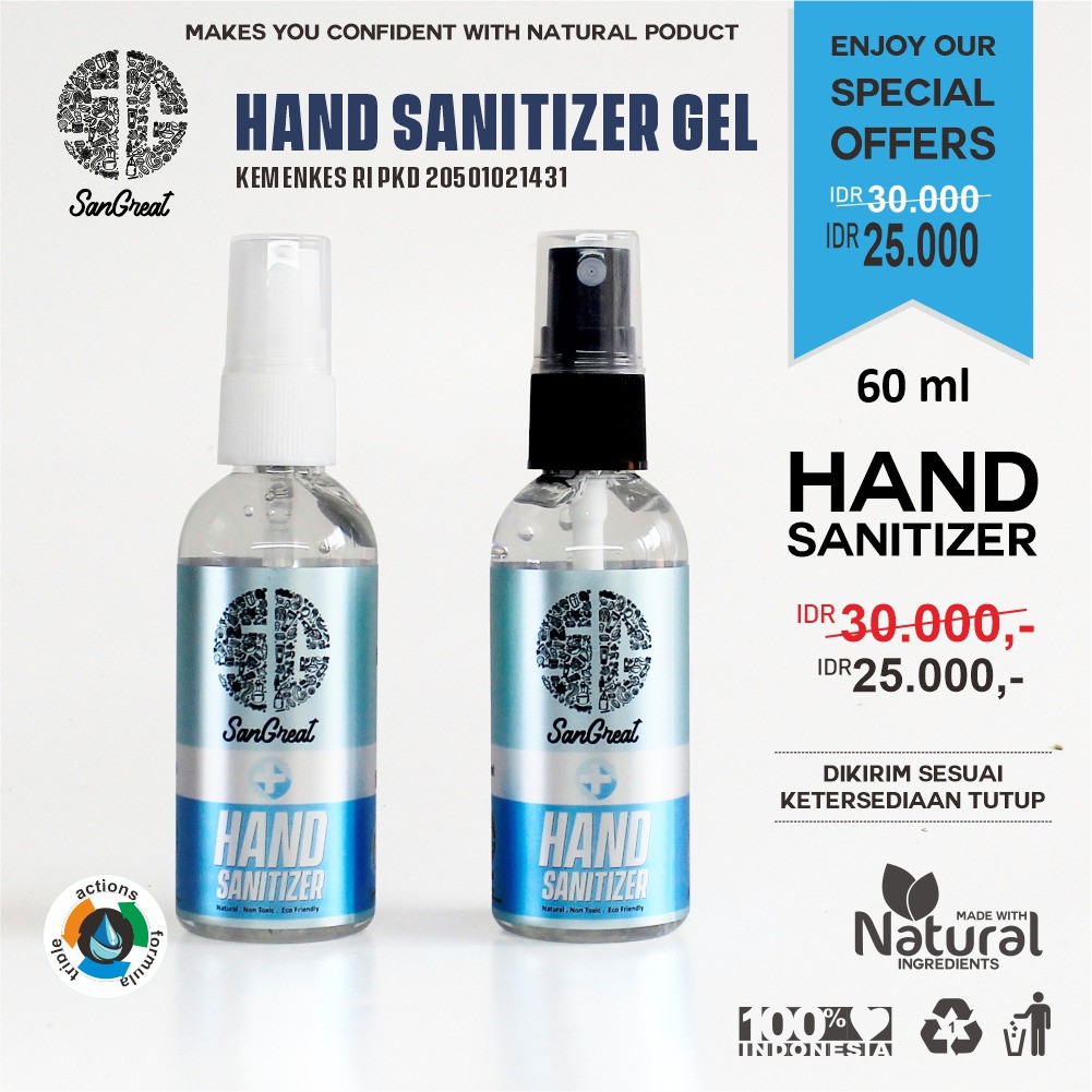 Paket bundling anti virus corona disinfectant spray 100 ml dan hand sanitizer 60 ml travel size