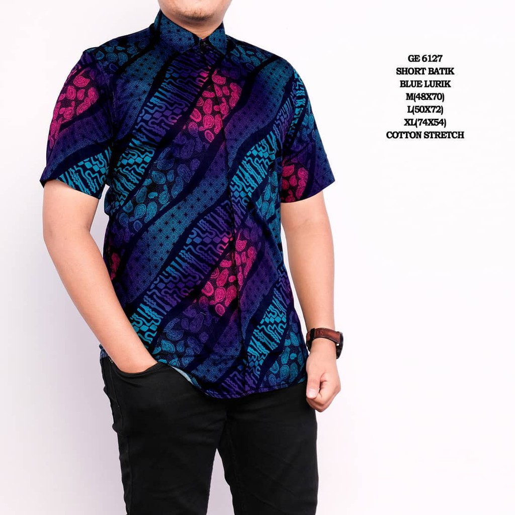 KEMEJA BATIK PRIA LENGAN PENDEK BLUE LURIK