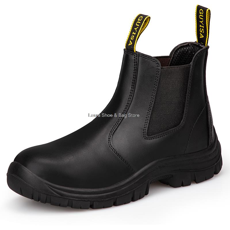 black work boots slip on