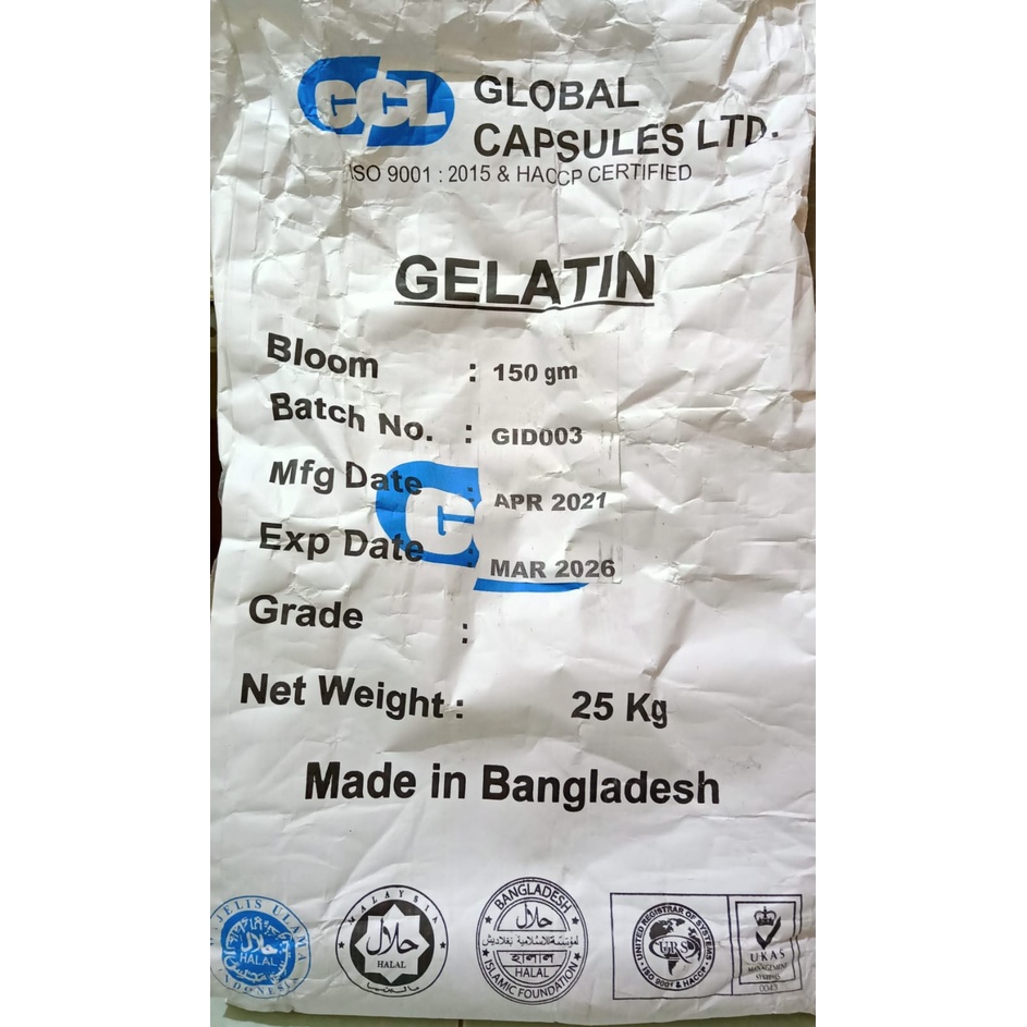 

LAKU Gelatin Sapi Bubuk HALAL 100 Gram / Gelatine Powder Food Grade 150 Bloom / Gelatin Masker