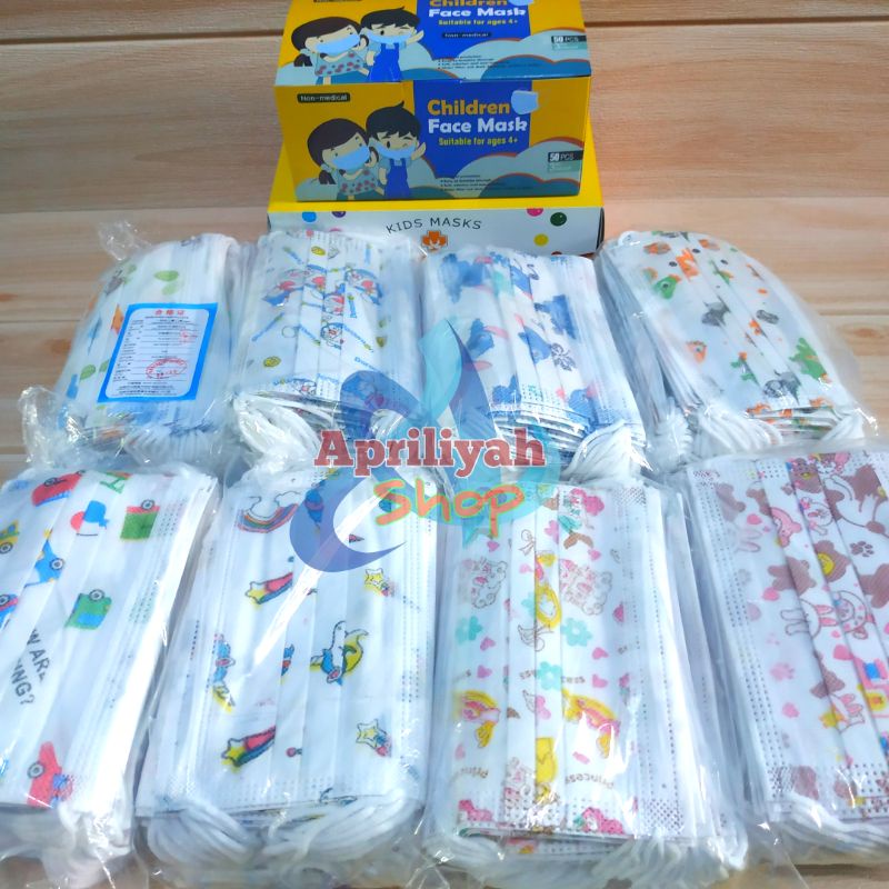 Masker Earloop Earlop Anak Kids 3 Ply Karakter Motif Cewek Cowok