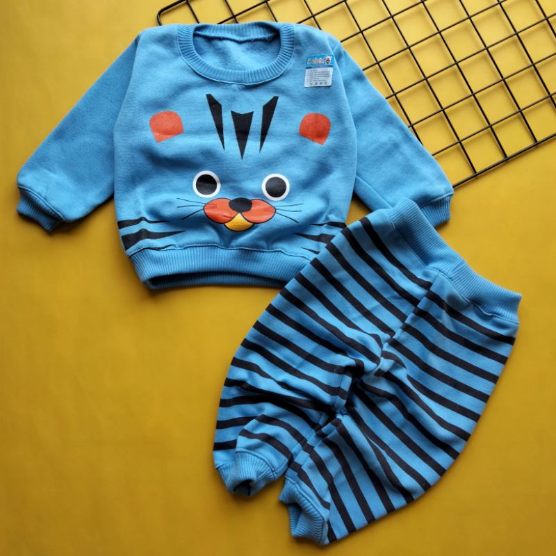 setelan sweater mantel bayi murah 0-12 bulan motif tiger