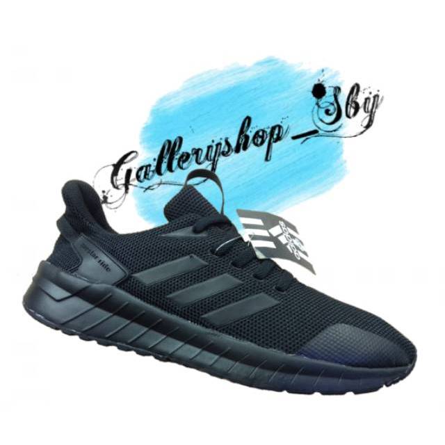 Sepatu Adidas Questar Ride Full Black Mono Hitam Sekolah Kerja Kuliah Formal Traning Ospek