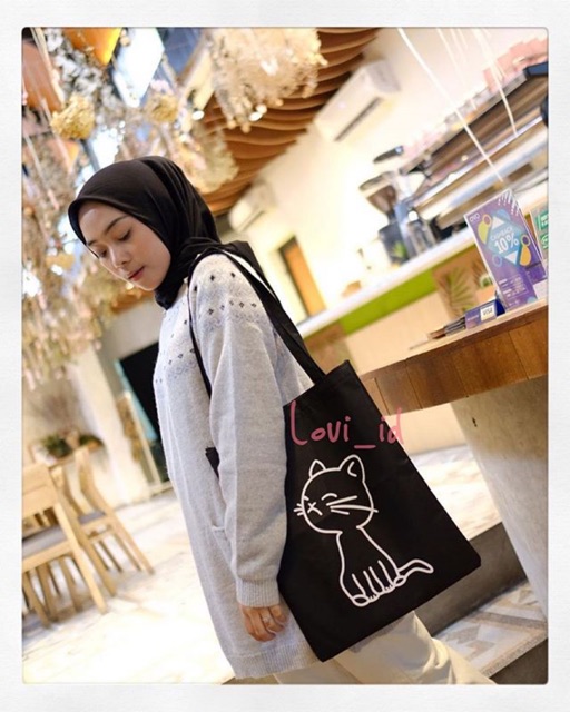 Lovi_id - Pushy Tas Tote Bag Kucing