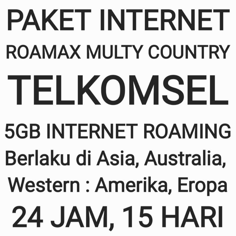 Paket Internet Roamax Roaming Telkomsel Multy Country Western Luar Negeri Negri 5GB Tsel Kuota Data 