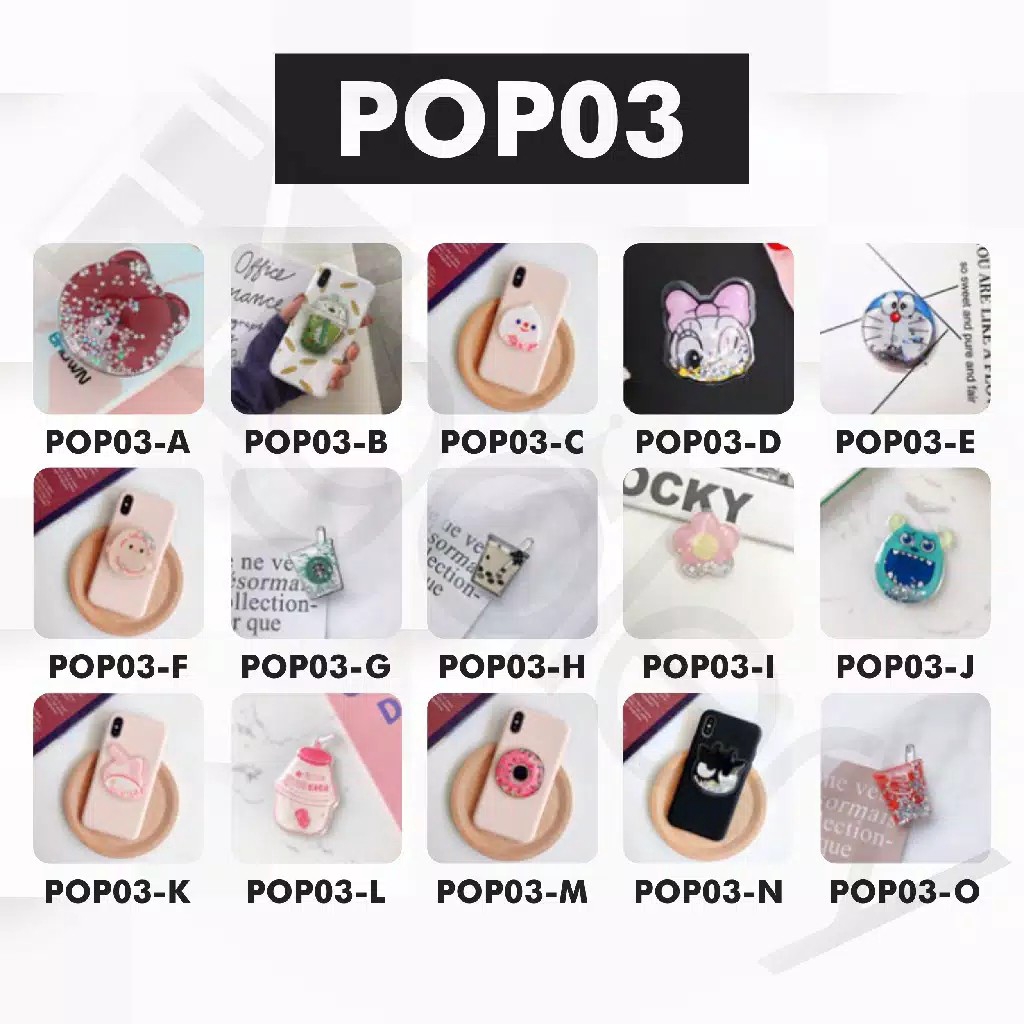 [IMPOR] POKY - POP SOCKET QUICKSAND GLITER DESAIN KARTUN CUTE PHONE HOLDER EXPANDING