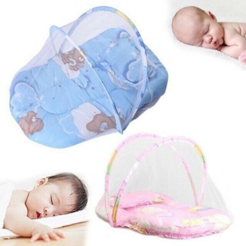 BABY MOSQUITO NET with PILLOW BABY BED / KELAMBU BAYI LIPAT ANTI NYAMUK DENGAN KASUR HADIAH KADO