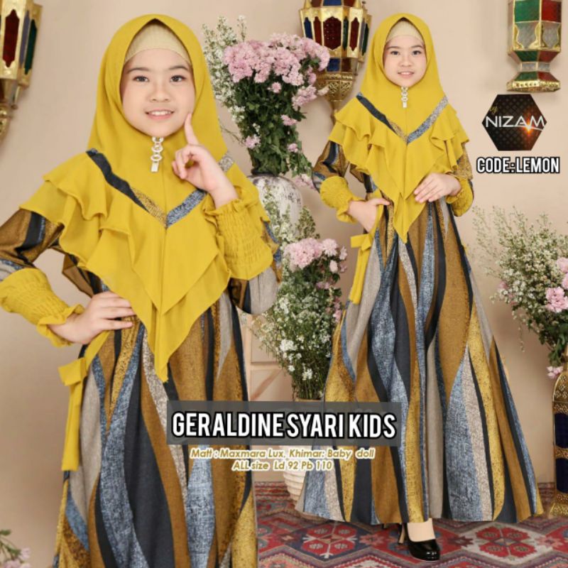 SETELAN GAMIS SYAR'I ANAK MUSLIMAH MAXMARA LUX USIA 9-13TH/ GERALDINE SYARI KIDS BY NIZAM FASHION HQ