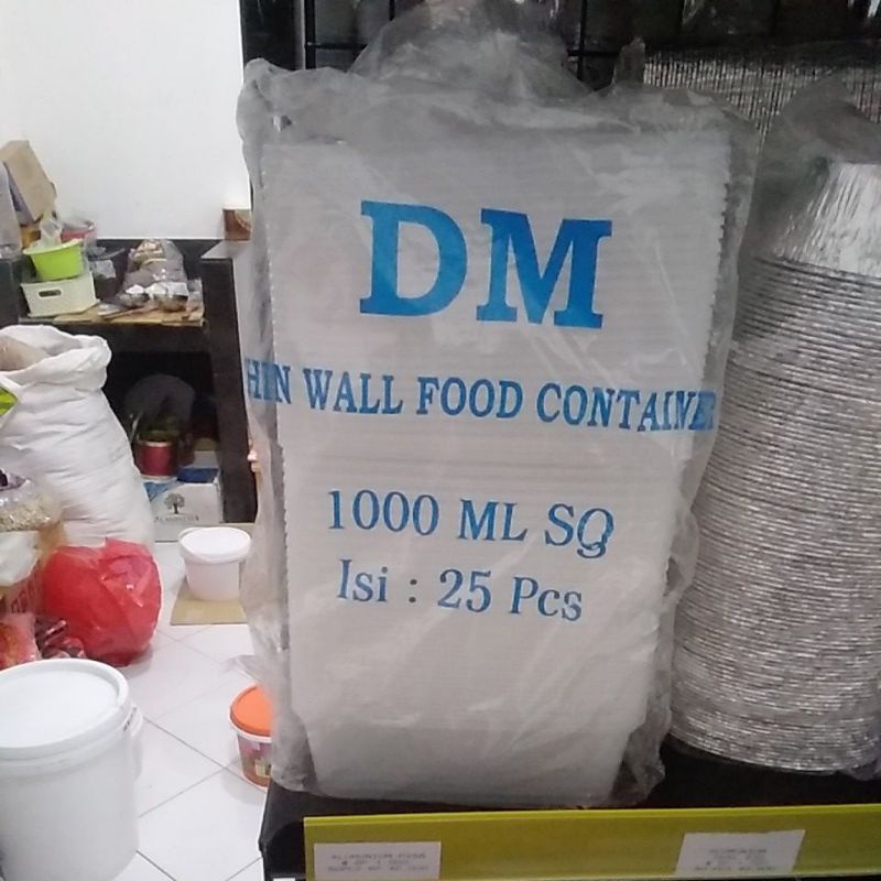 dm thinwall cup plastik 1000ml lebar atau kotak persegi 25pcs